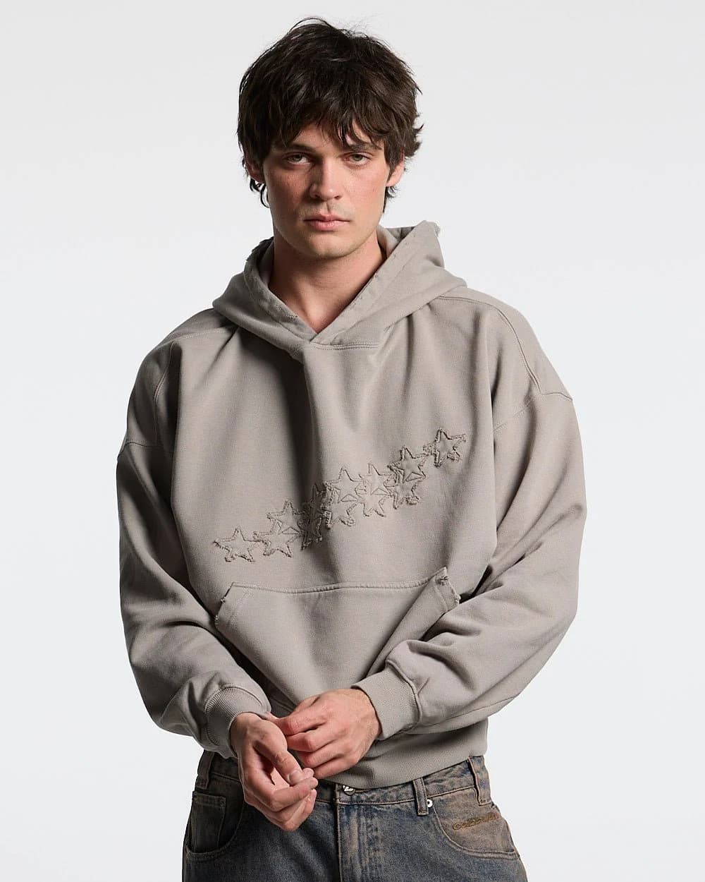 DISTRESS STARS HOODIE BEIGE 2
