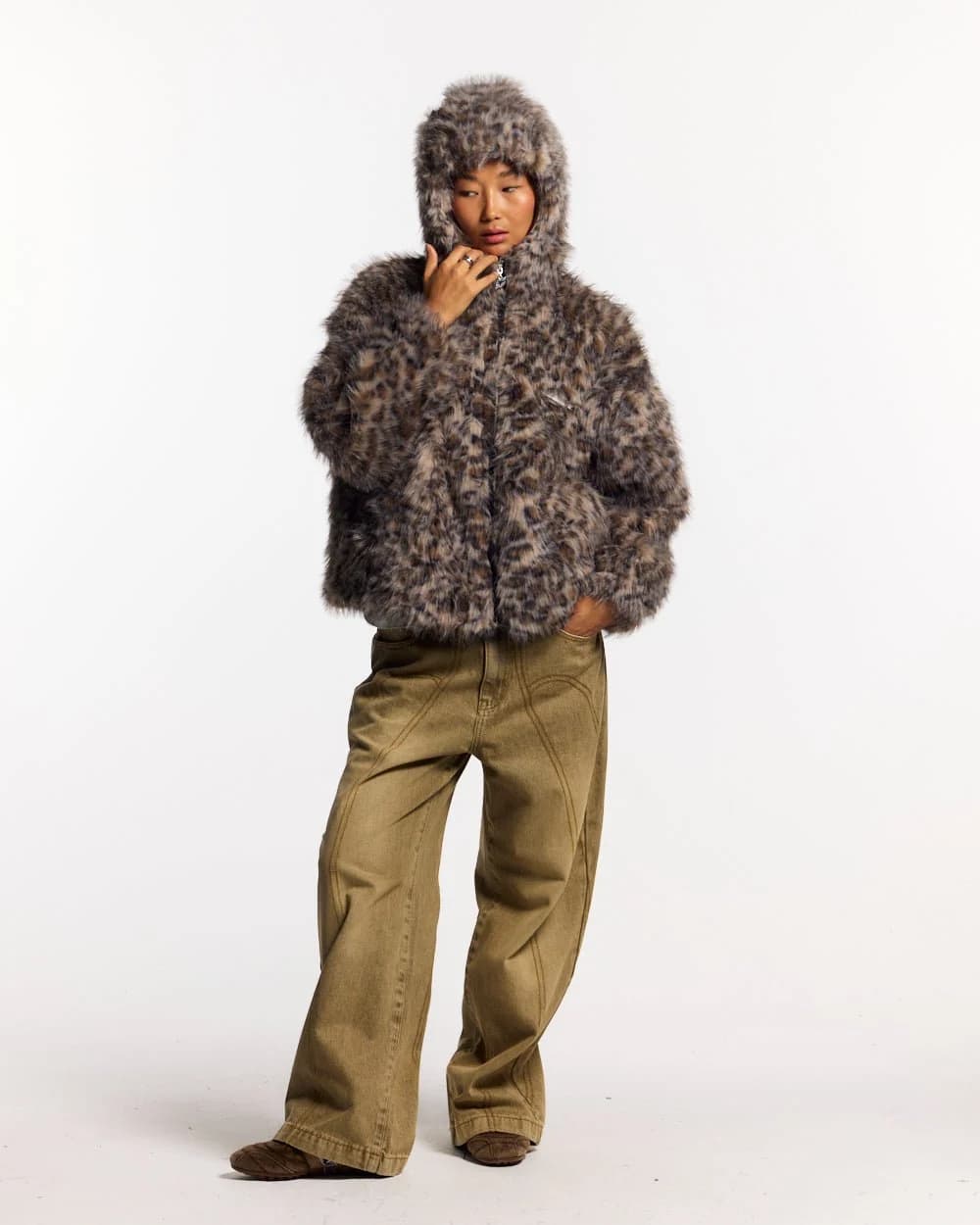 FUR HOODIE BROWN LEOPARD 5