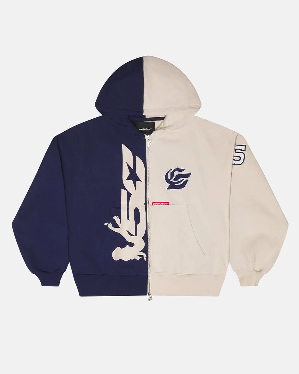 OUTLAW MOOD ZIP HOODIE IVORY GREY & DARK BLUE by COLD CULTURE
