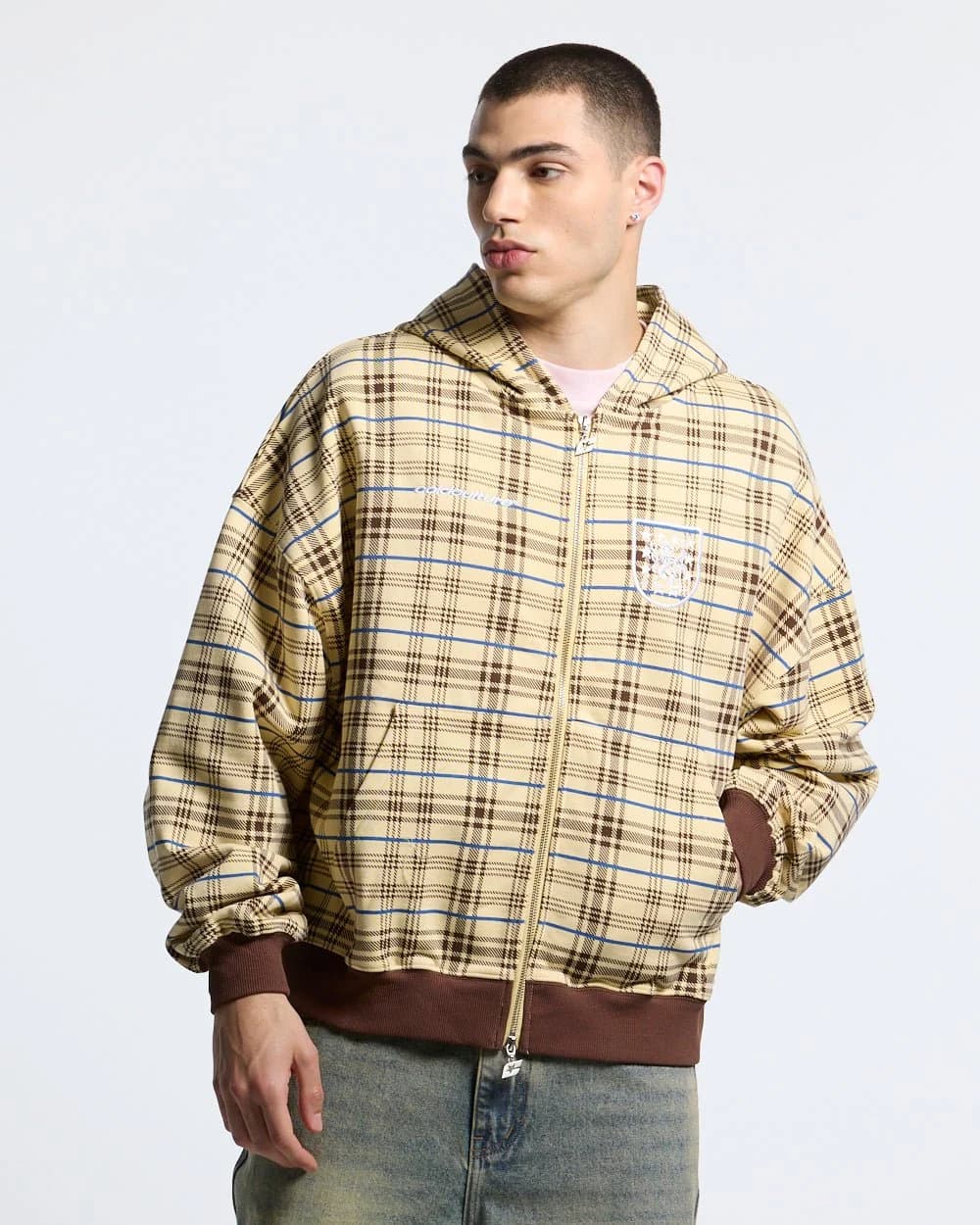 GRID ZIP HOODIE YELLOW & BROWN 2