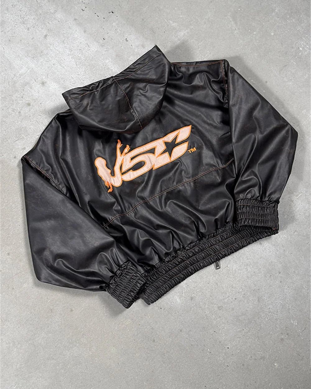 FAUX LEATHER ZIP HOODIE BROWN 8