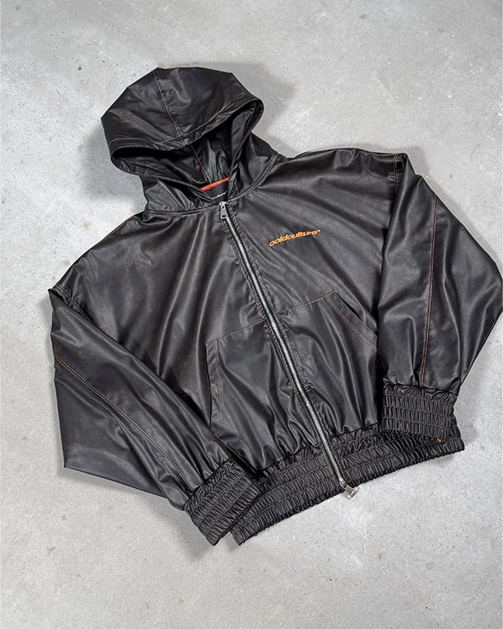 FAUX LEATHER ZIP HOODIE BROWN 9