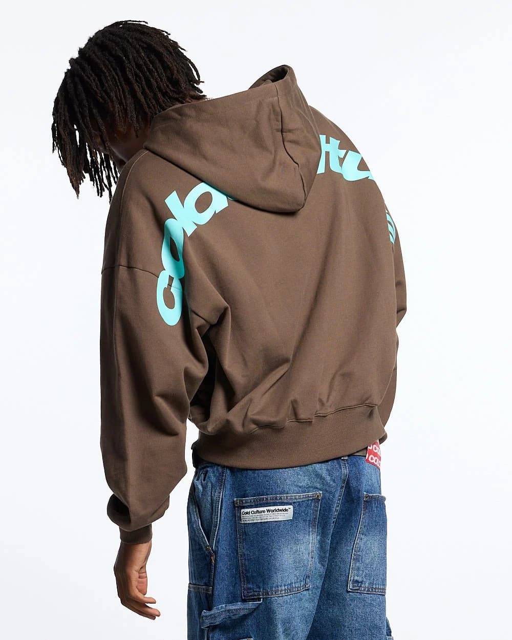 CURVED ZIP HOODIE BROWN & BLUE 2