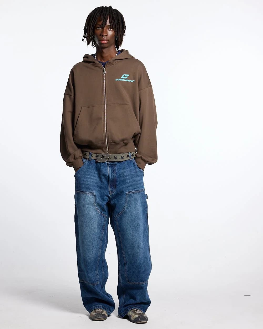 CURVED ZIP HOODIE BROWN & BLUE 4