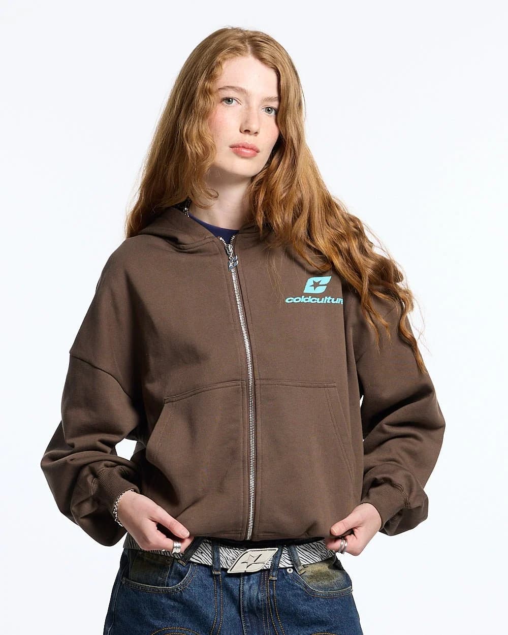 CURVED ZIP HOODIE BROWN & BLUE 5