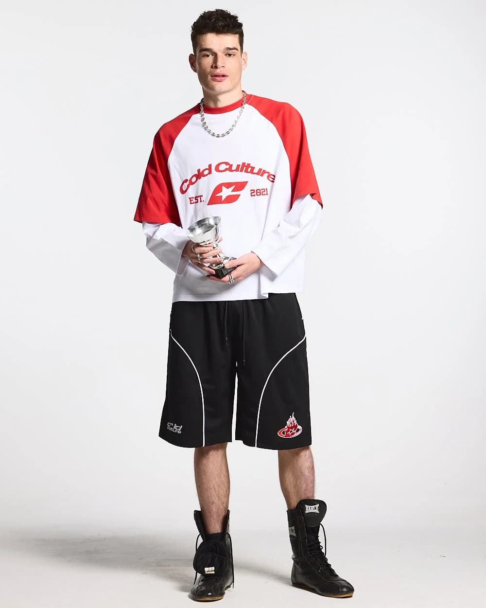 BASEBALL DOUBLE SLEEVE TEE WHITE/RED 2