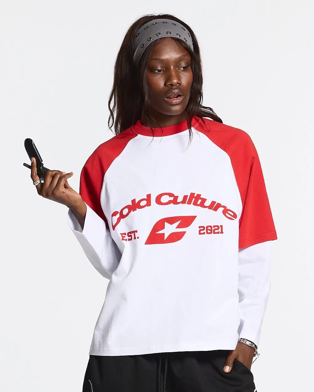 BASEBALL DOUBLE SLEEVE TEE WHITE/RED 5