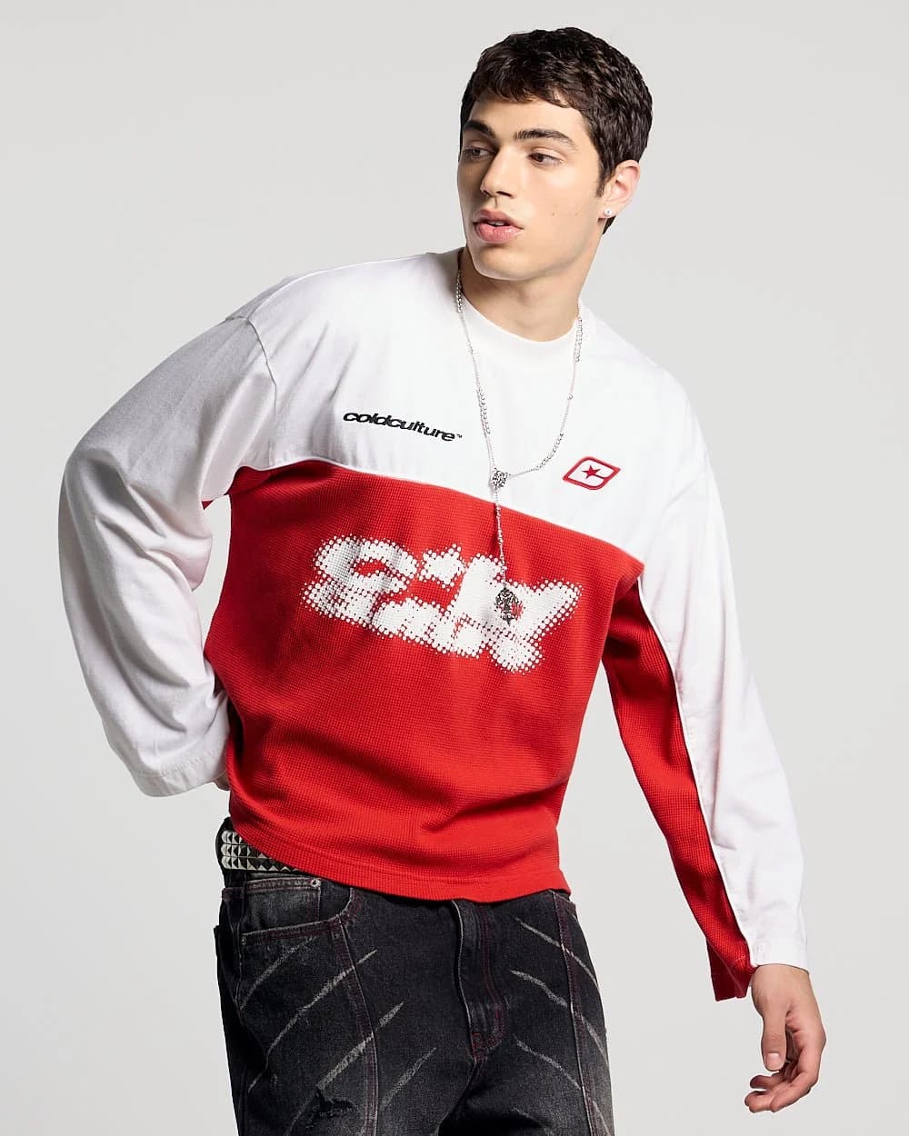BICOLOR WAFFLE LONGSLEEVE RED & WHITE 2