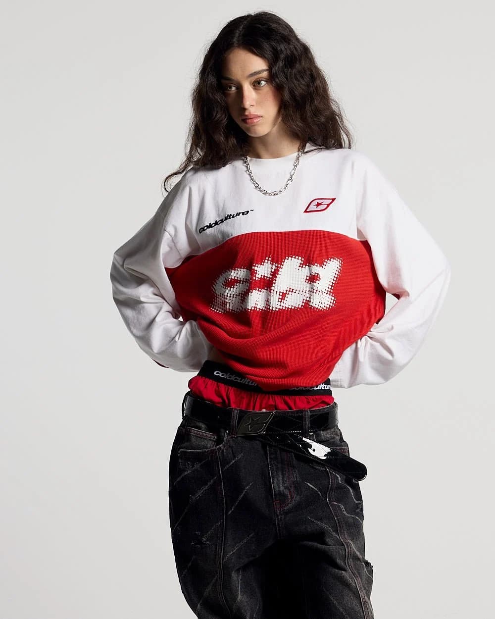BICOLOR WAFFLE LONGSLEEVE RED & WHITE 5