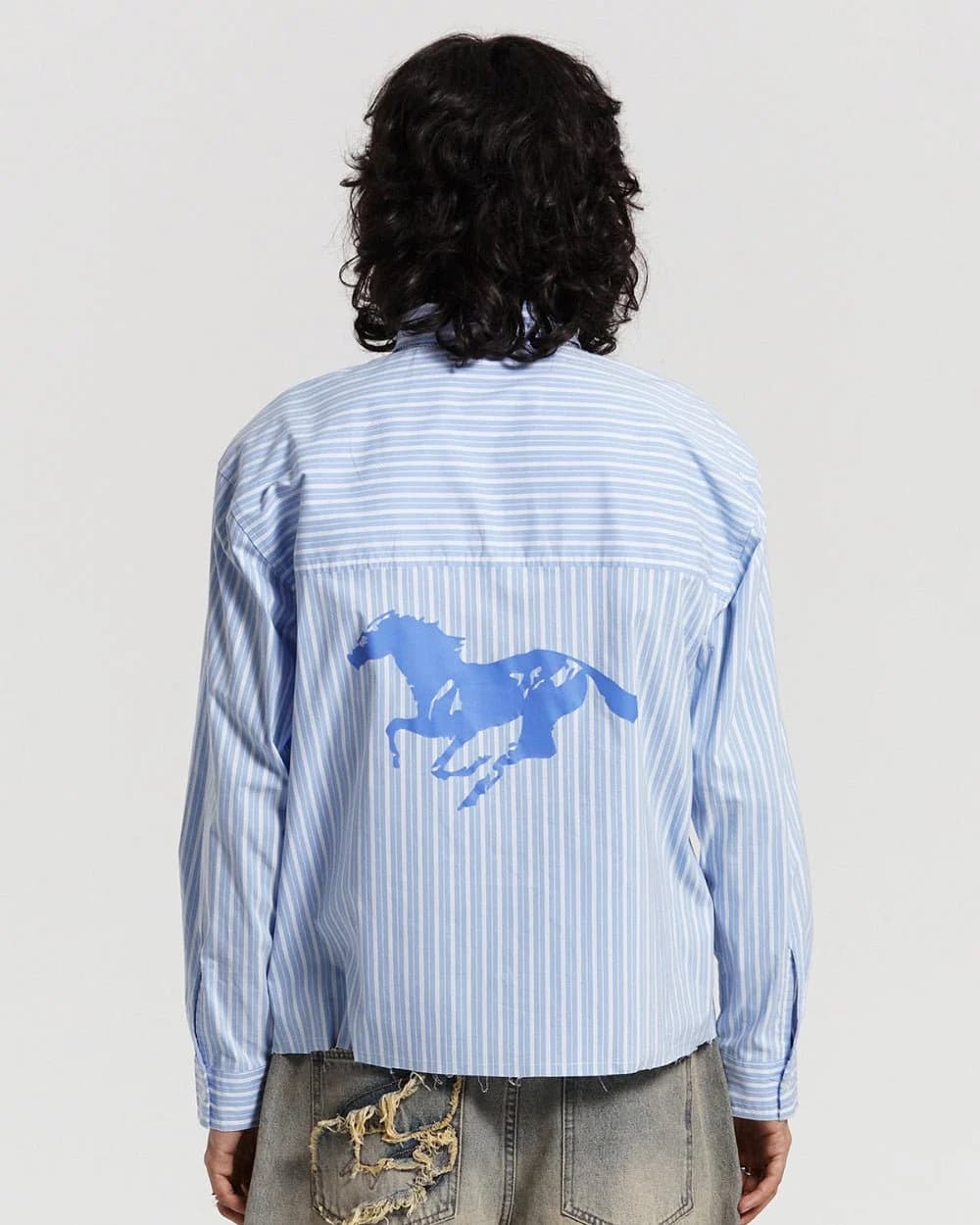 RUNNING HORSE SHIRT BLUE STRIPES 4