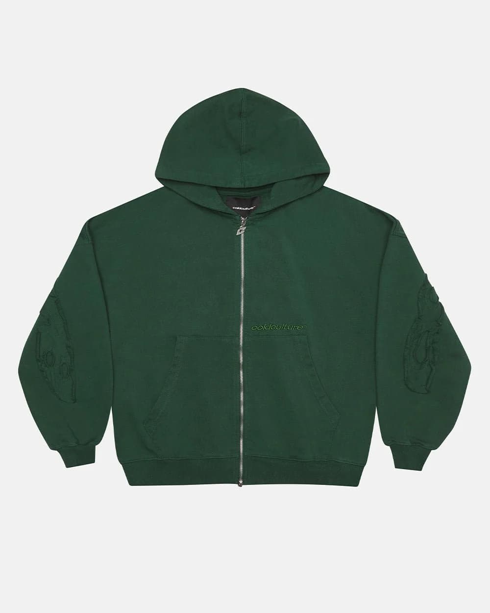DISTRESS CURVED ZIP HOODIE GREEN 3