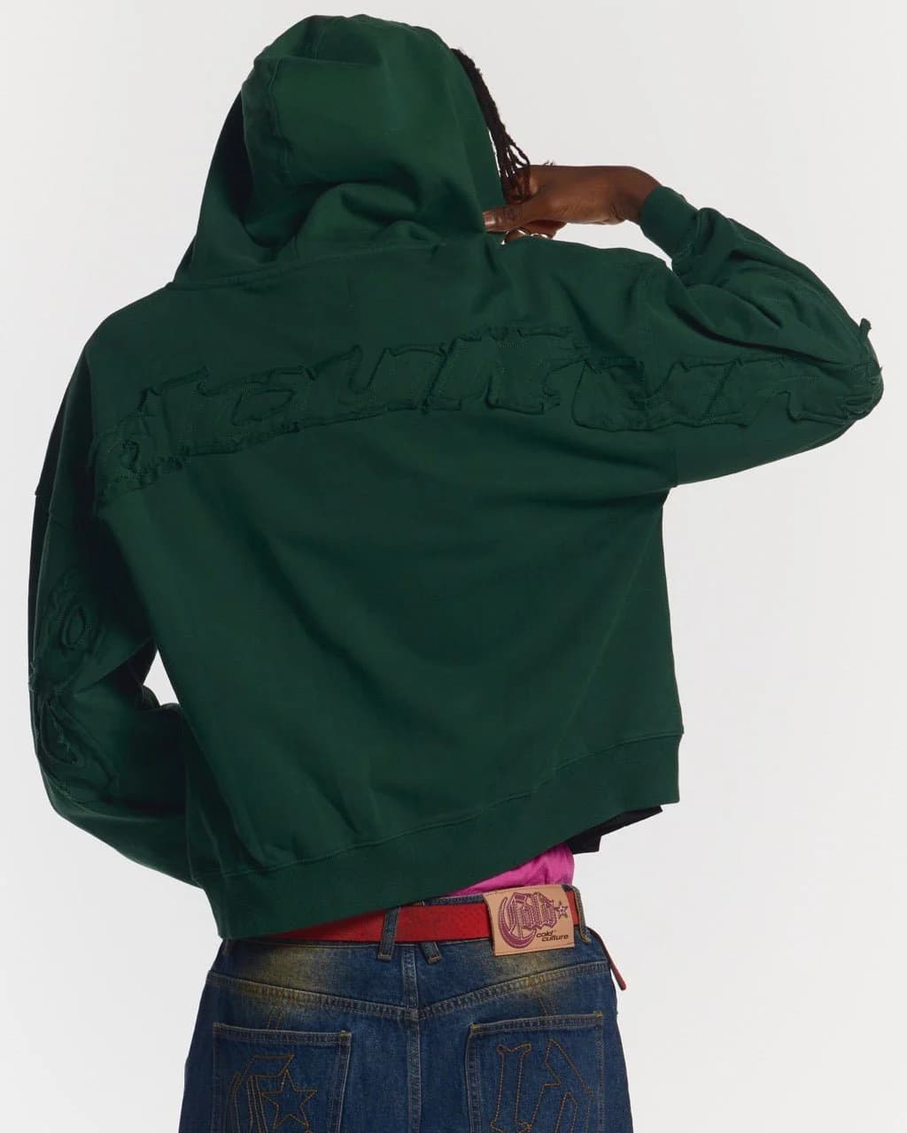 DISTRESS CURVED ZIP HOODIE GREEN 2