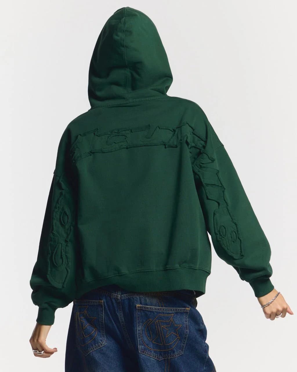 DISTRESS CURVED ZIP HOODIE GREEN 5