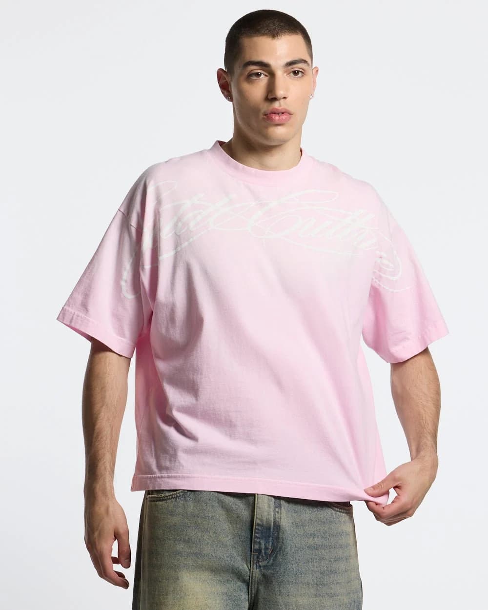 CROSSED SCRIPT TEE PINK 2