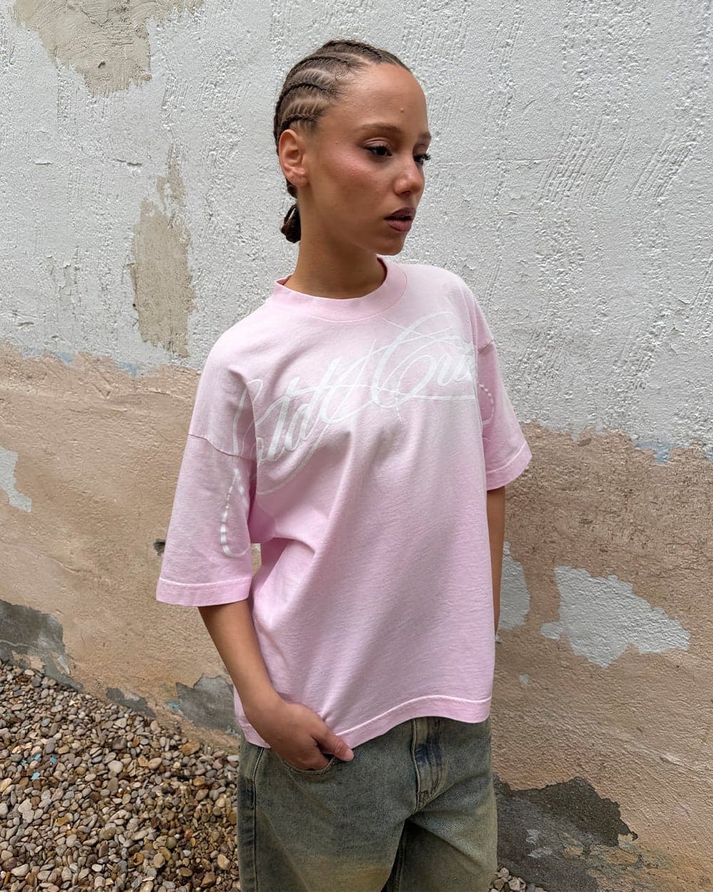 CROSSED SCRIPT TEE PINK 5