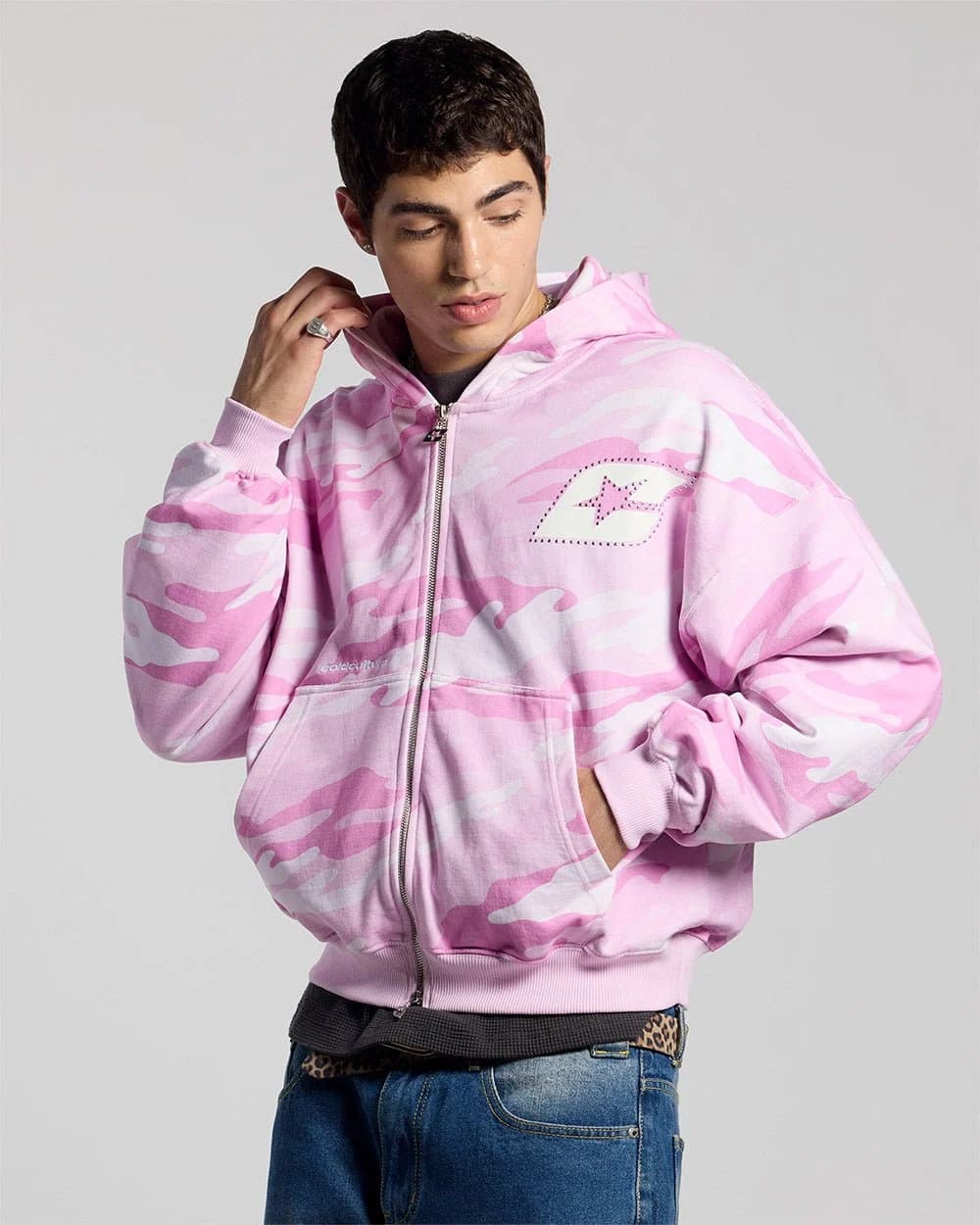 CAMO ZIP HOODIE PINK 2