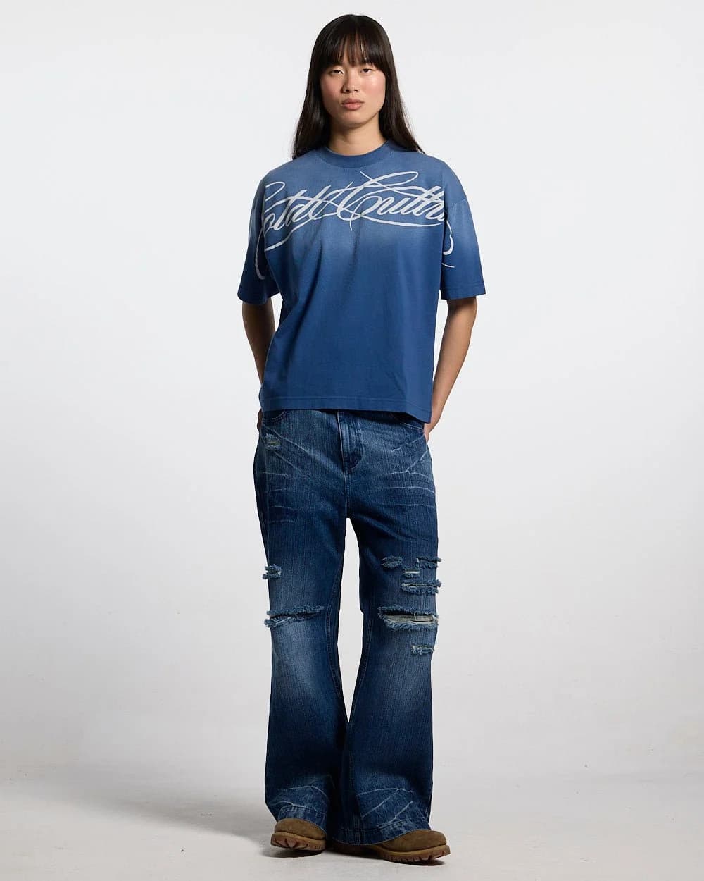 CROSSED SCRIPT TEE BLUE 6