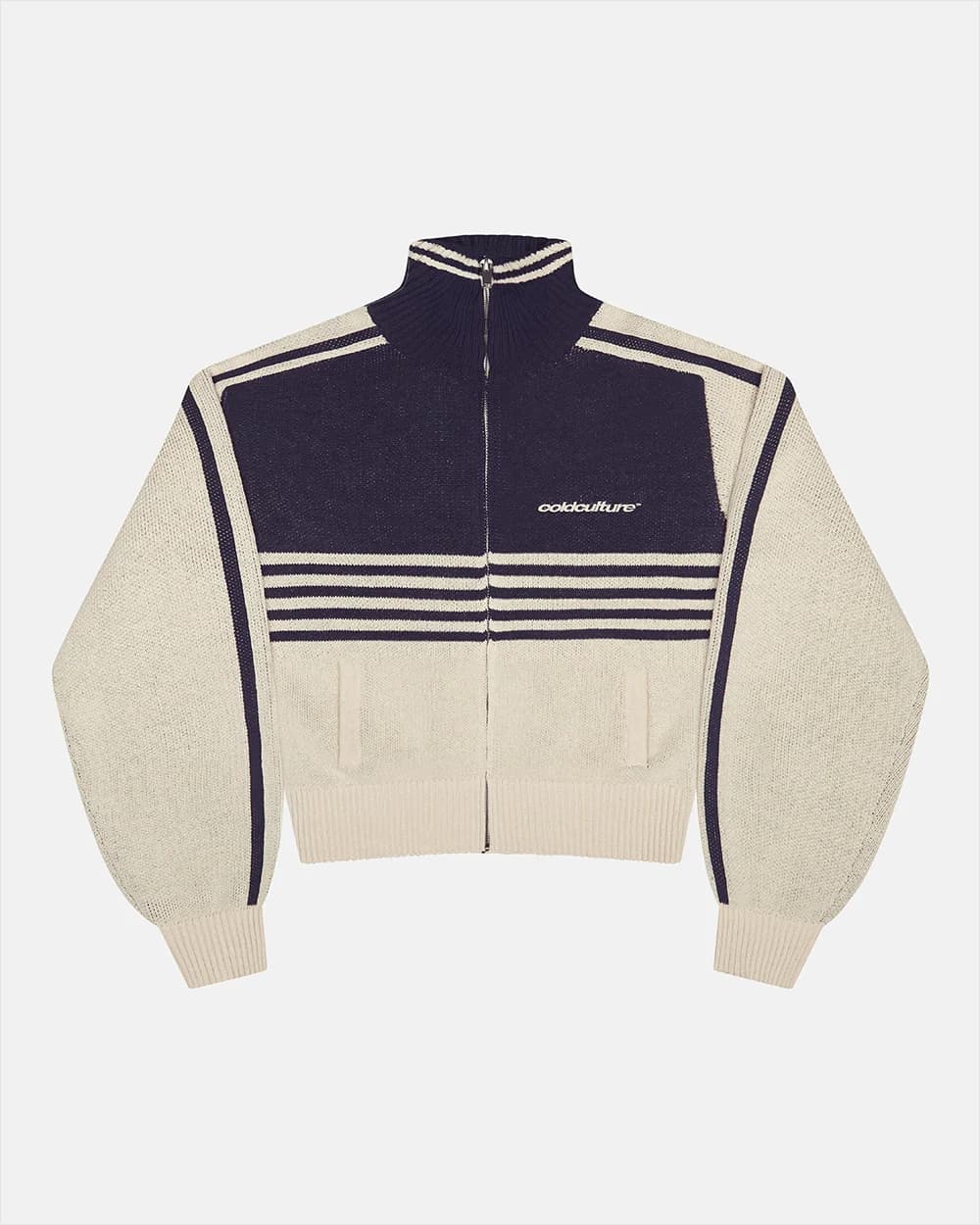 POWERLINE ZIP KNIT BEIGE & DARK BLUE by COLD CULTURE