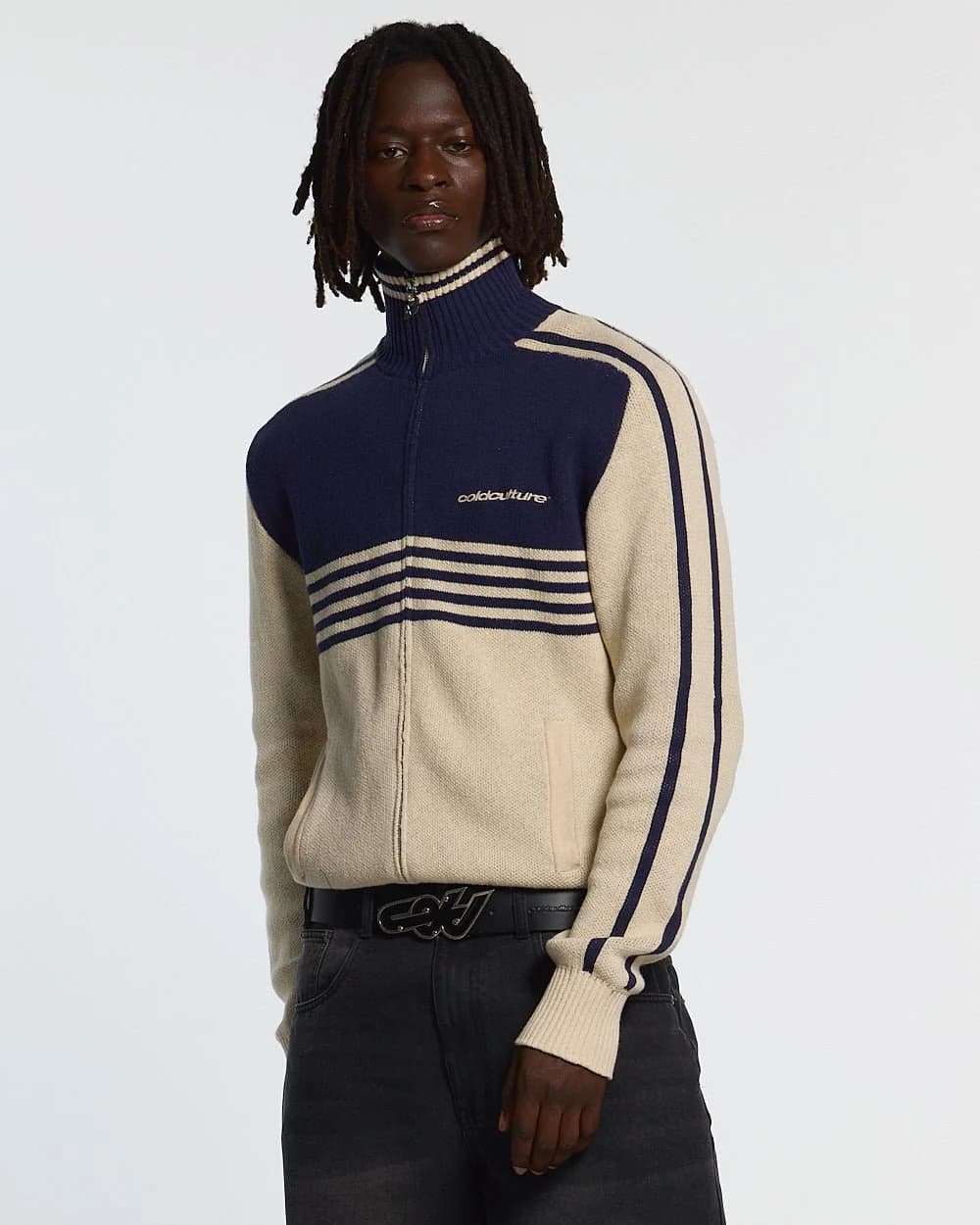 POWERLINE ZIP KNIT BEIGE & DARK BLUE 3