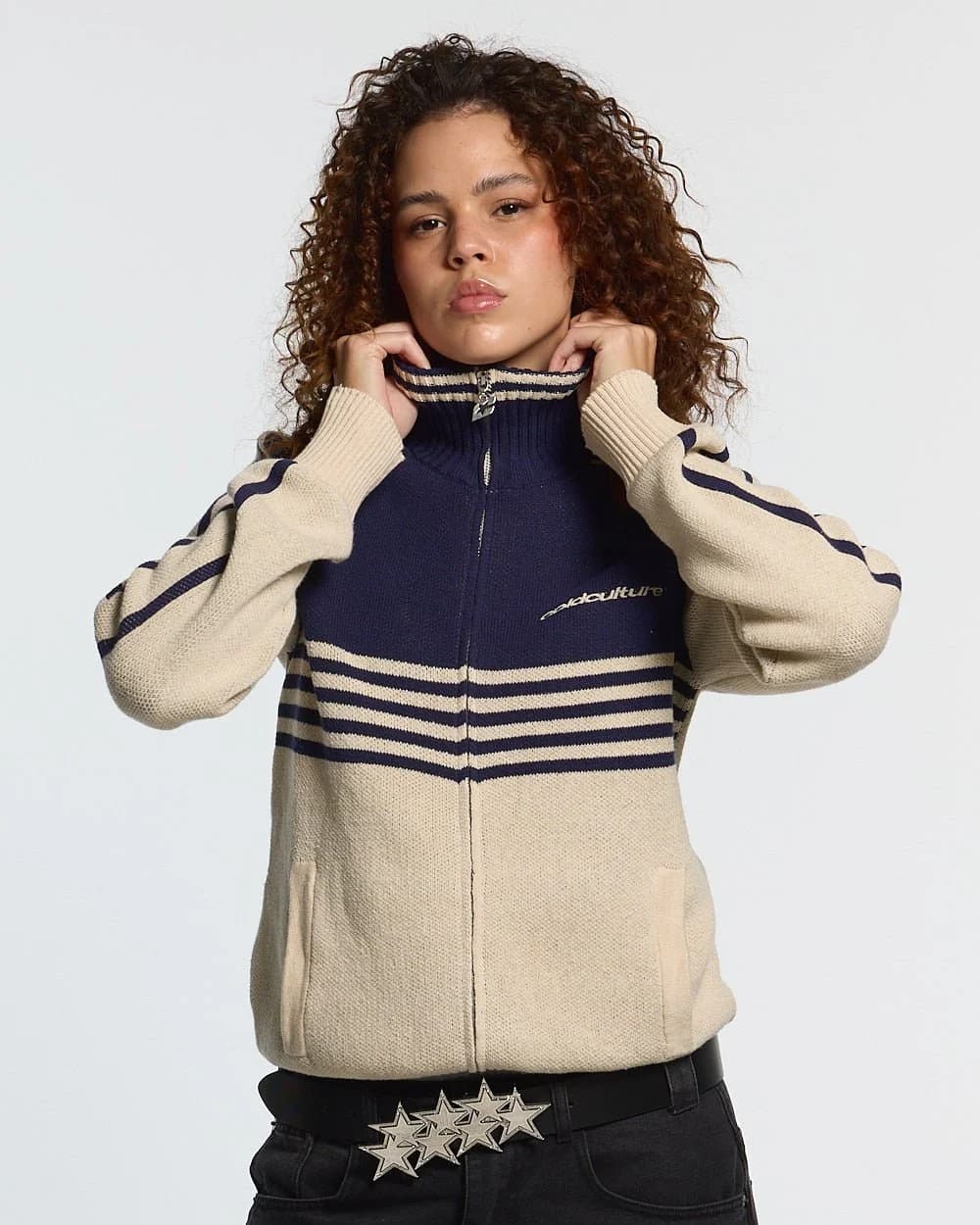 POWERLINE ZIP KNIT BEIGE & DARK BLUE 5