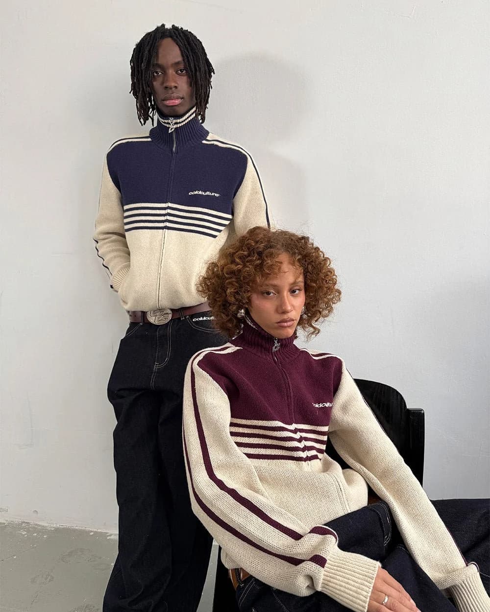 POWERLINE ZIP KNIT BEIGE & DARK BLUE 8