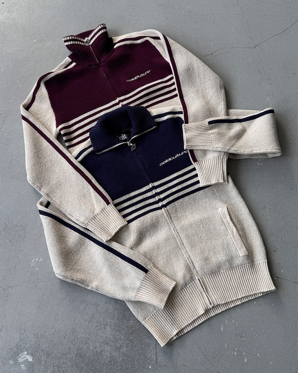 POWERLINE ZIP KNIT BEIGE & DARK BLUE 9