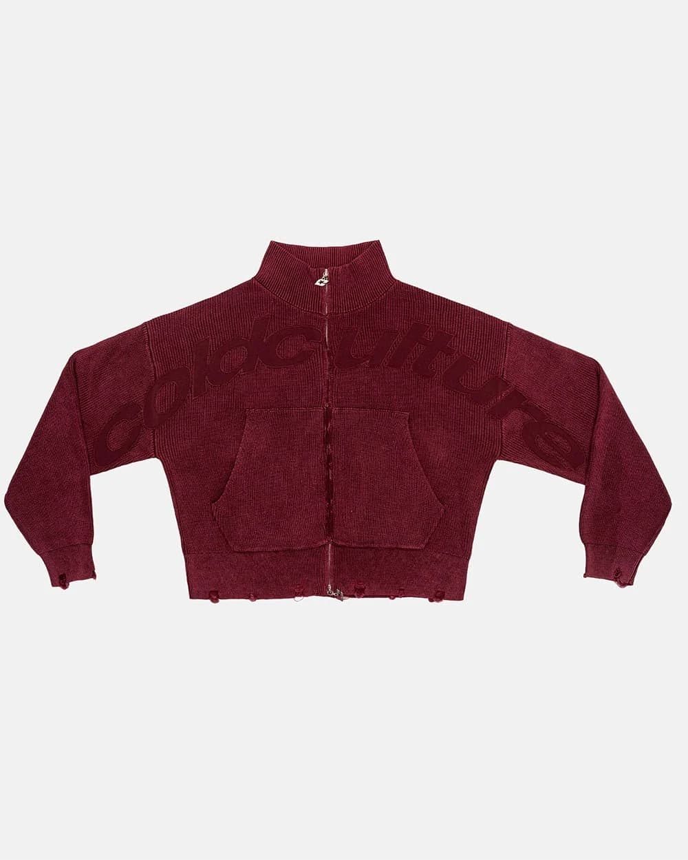 DISTRESS CURVED ZIP KNIT BURGUNDY 2