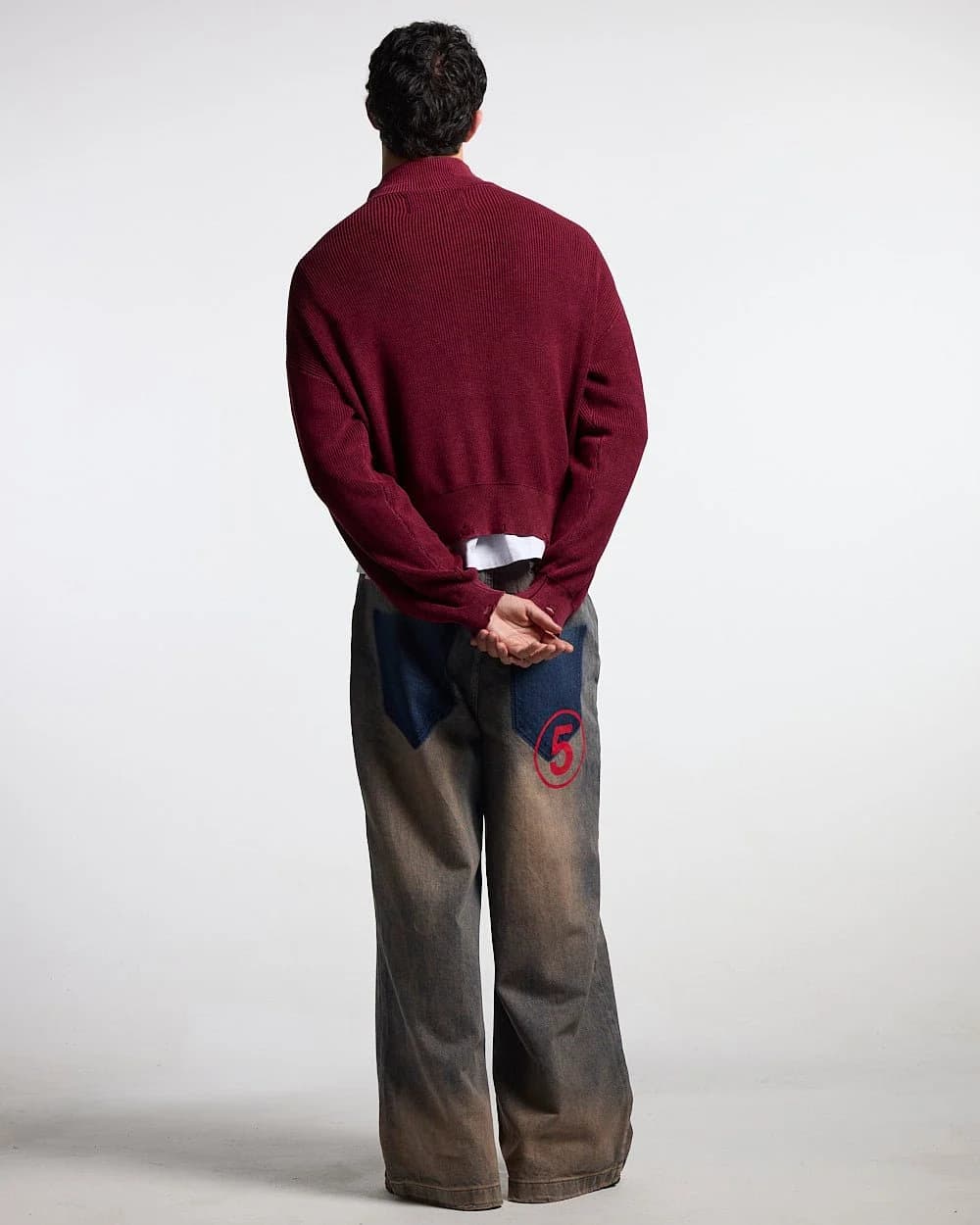DISTRESS CURVED ZIP KNIT BURGUNDY 4