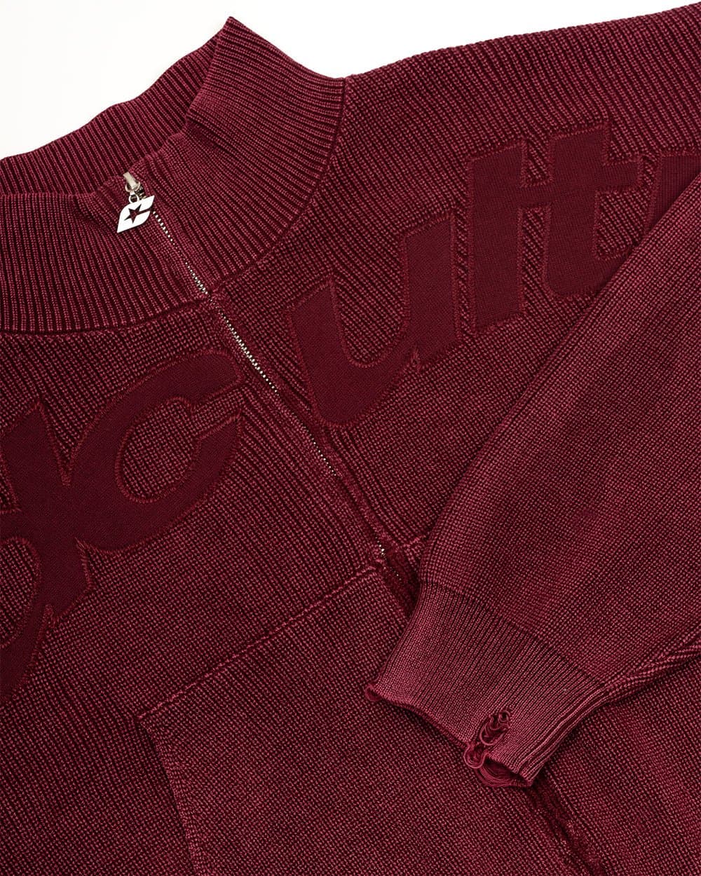 DISTRESS CURVED ZIP KNIT BURGUNDY 6