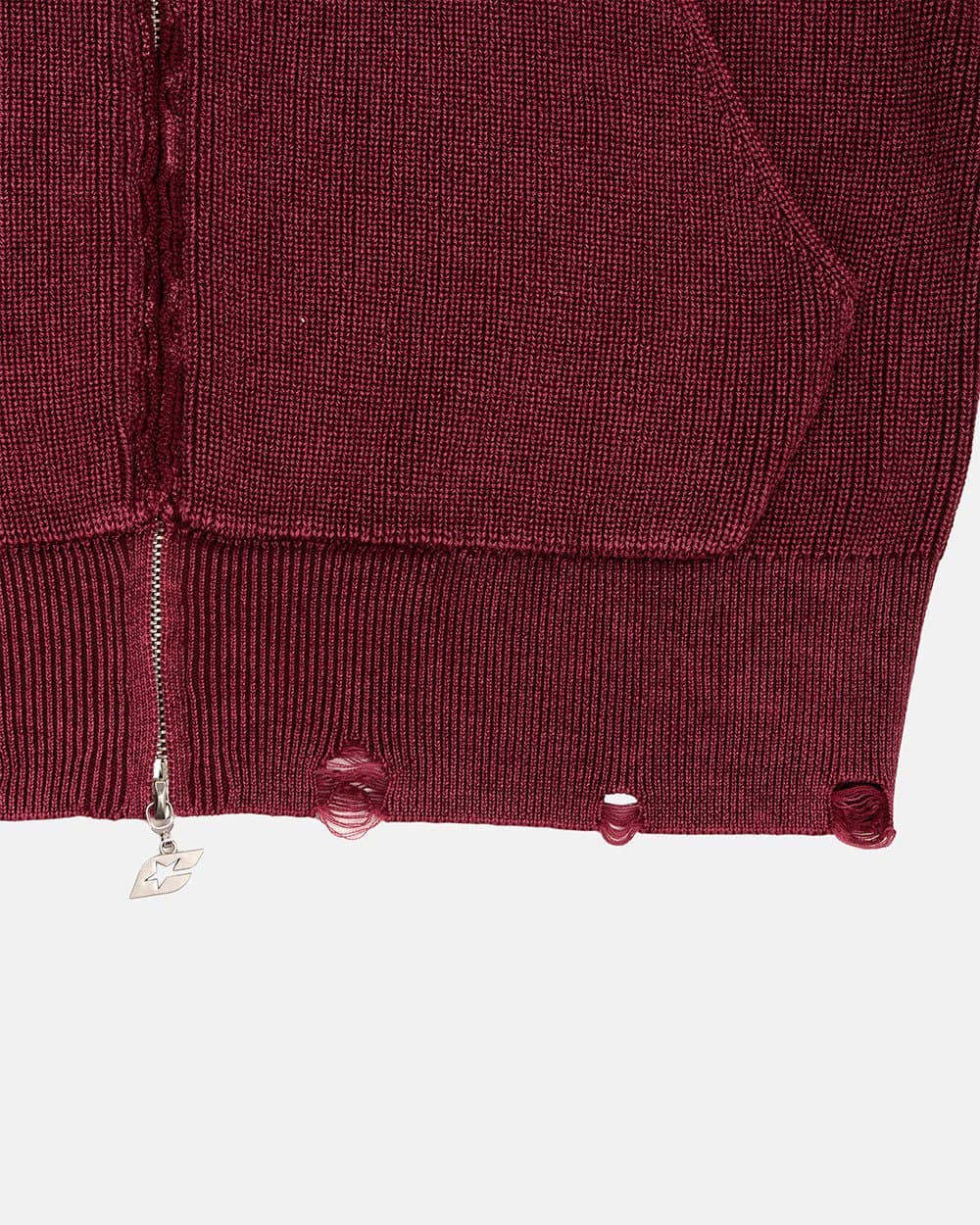 DISTRESS CURVED ZIP KNIT BURGUNDY 8