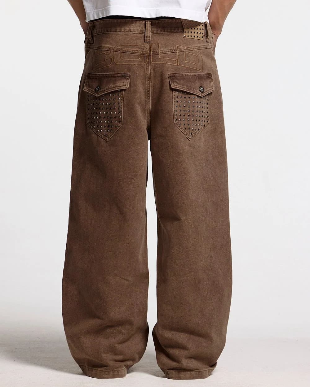 STUDS PANTS BROWN DENIM 2