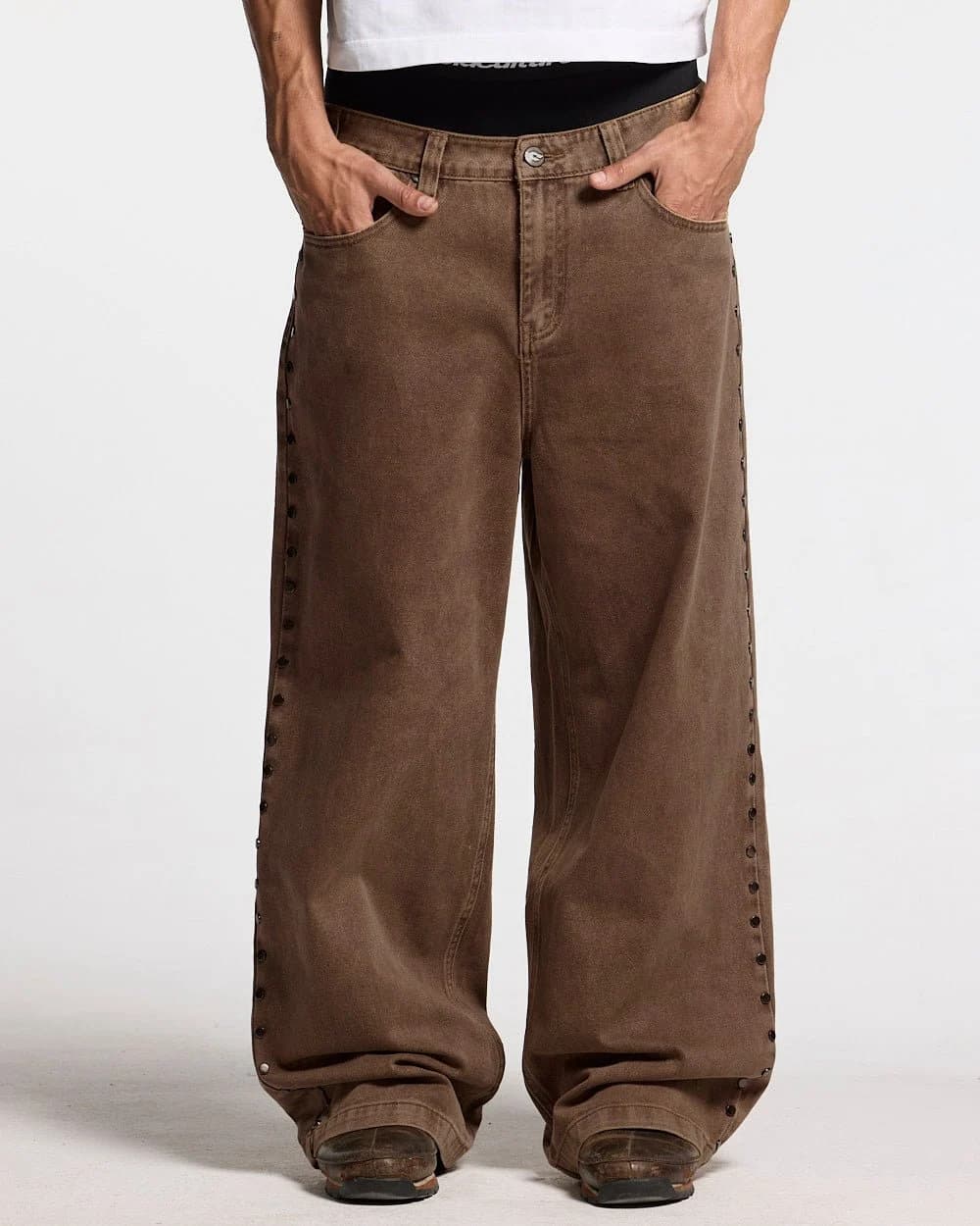 STUDS PANTS BROWN DENIM 4