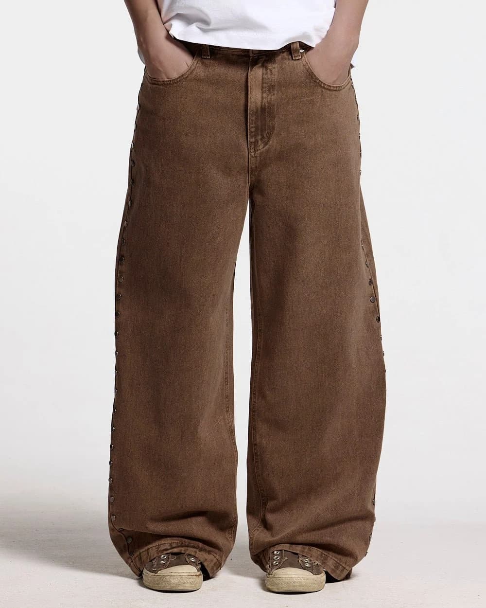 STUDS PANTS BROWN DENIM 5