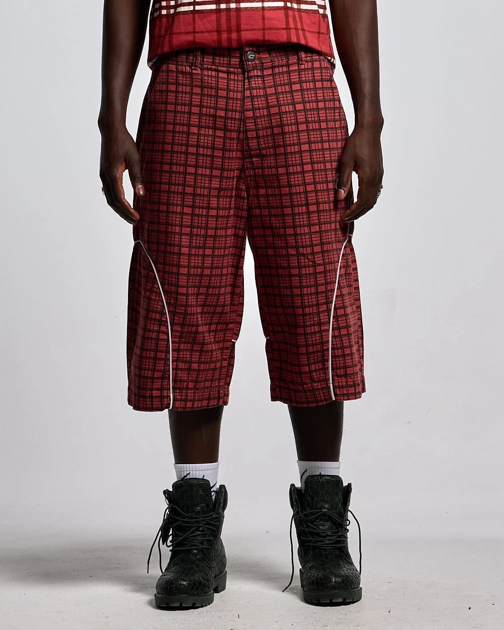 CRIMSON PLAID SUIT JORTS 3