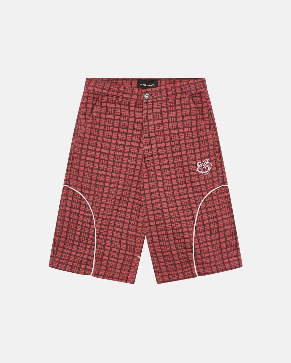 CRIMSON PLAID SUIT JORTS by COLD CULTURE