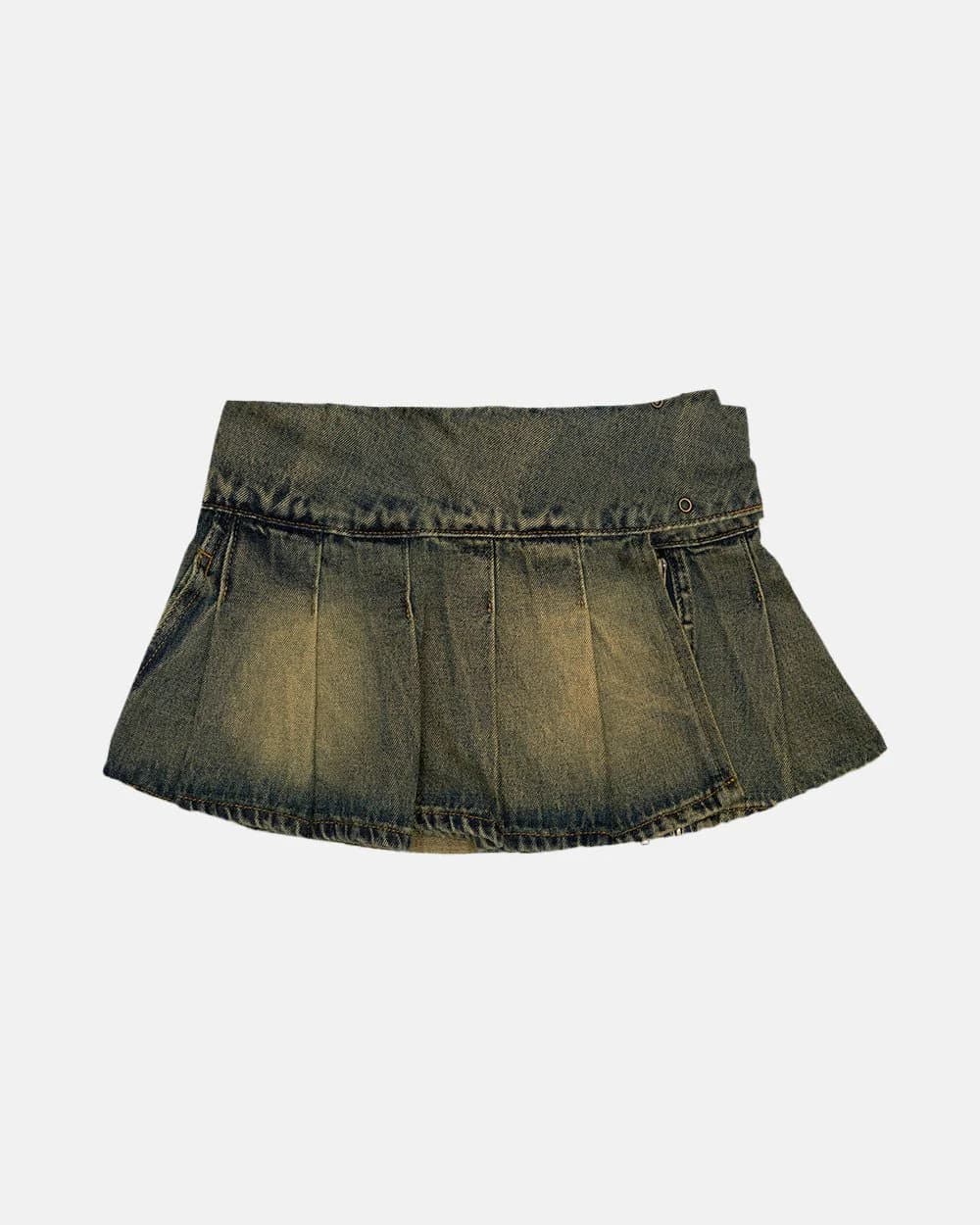 PLEATED LITTLE SKIRT DARK BROWN DENIM by COLD CULTURE