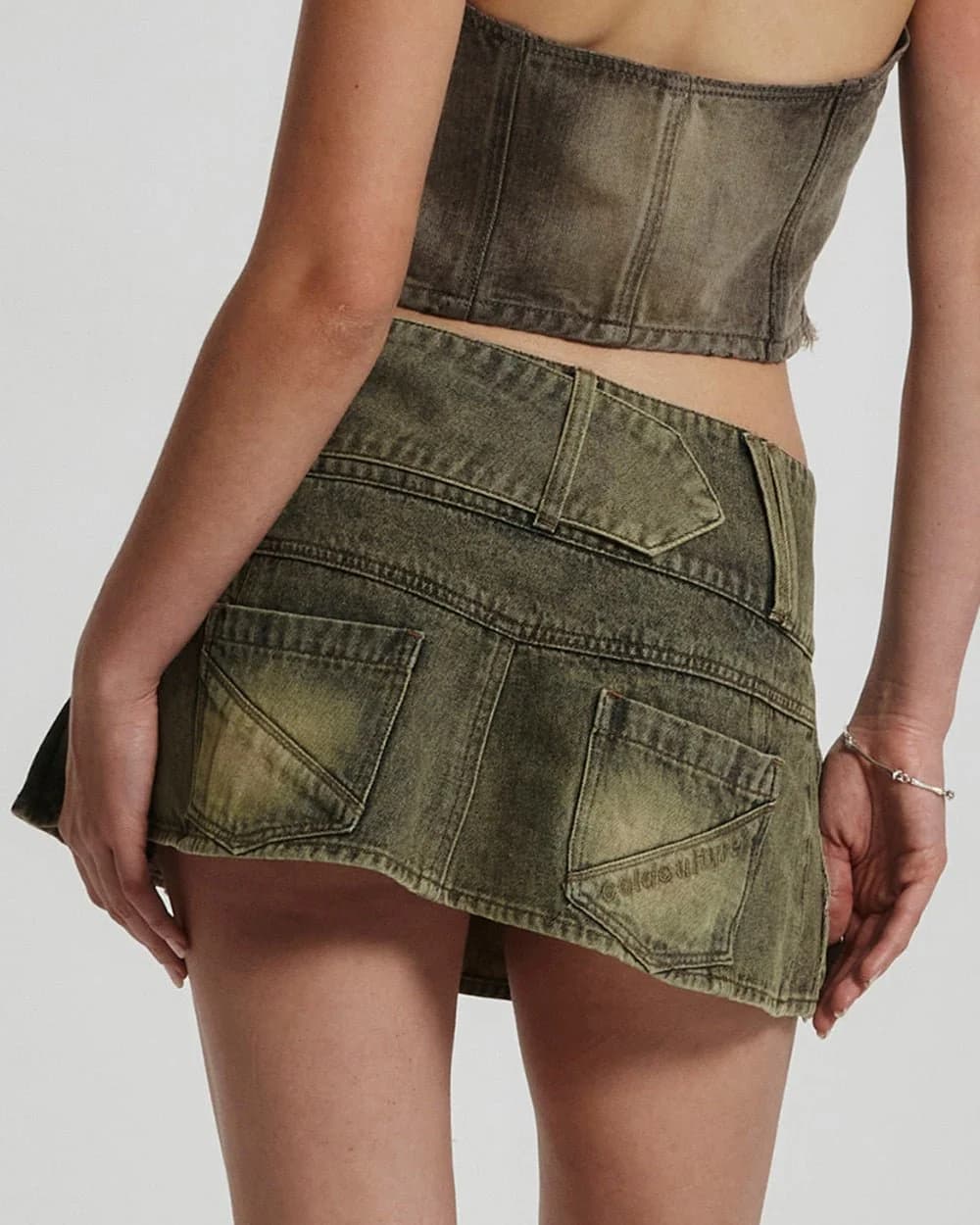 PLEATED LITTLE SKIRT DARK BROWN DENIM 4