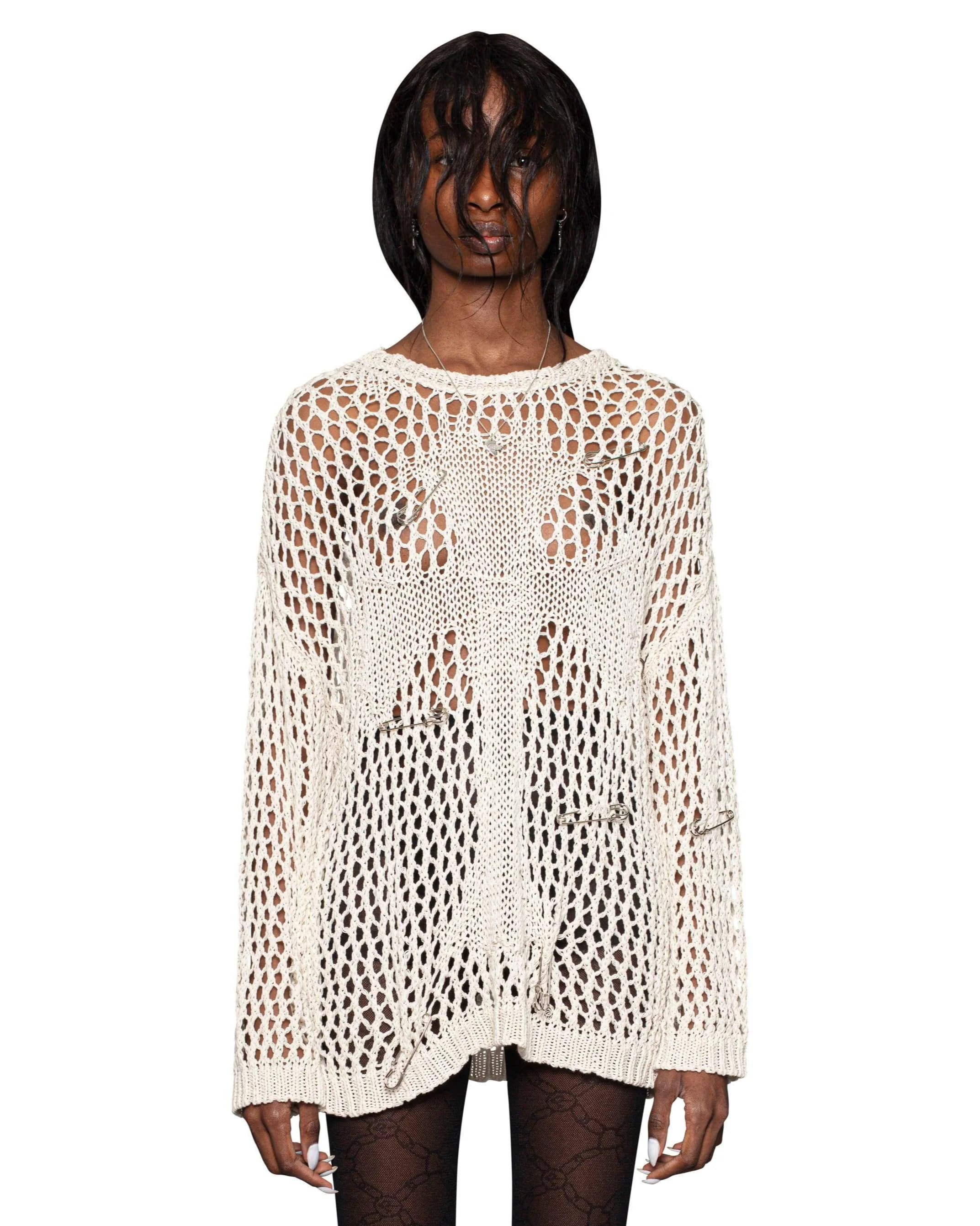 Beige Cross Net Sweater by Racer Worldwide®