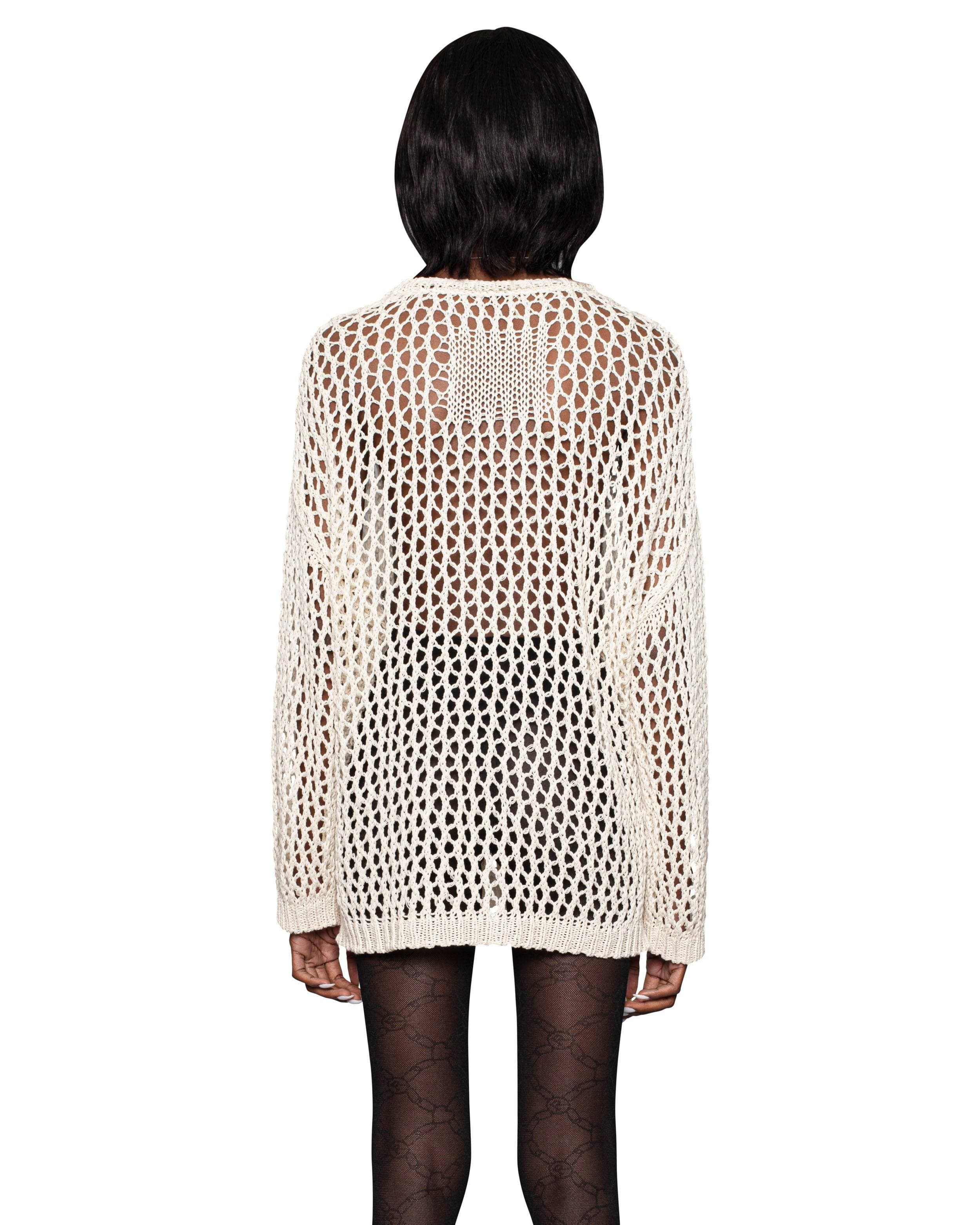 Beige Cross Net Sweater 4