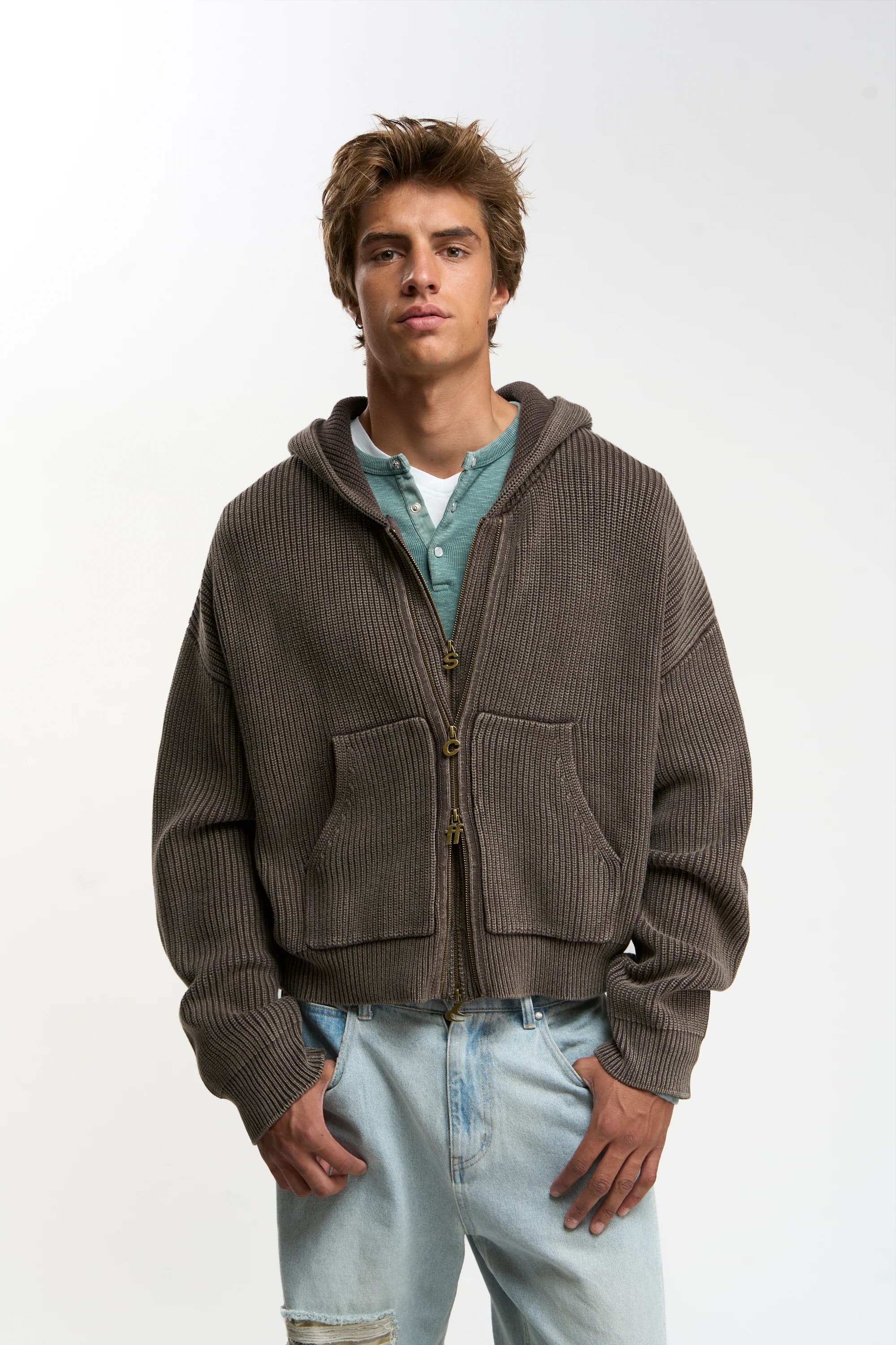 Steel Brown Knit Zipper by Scuffers