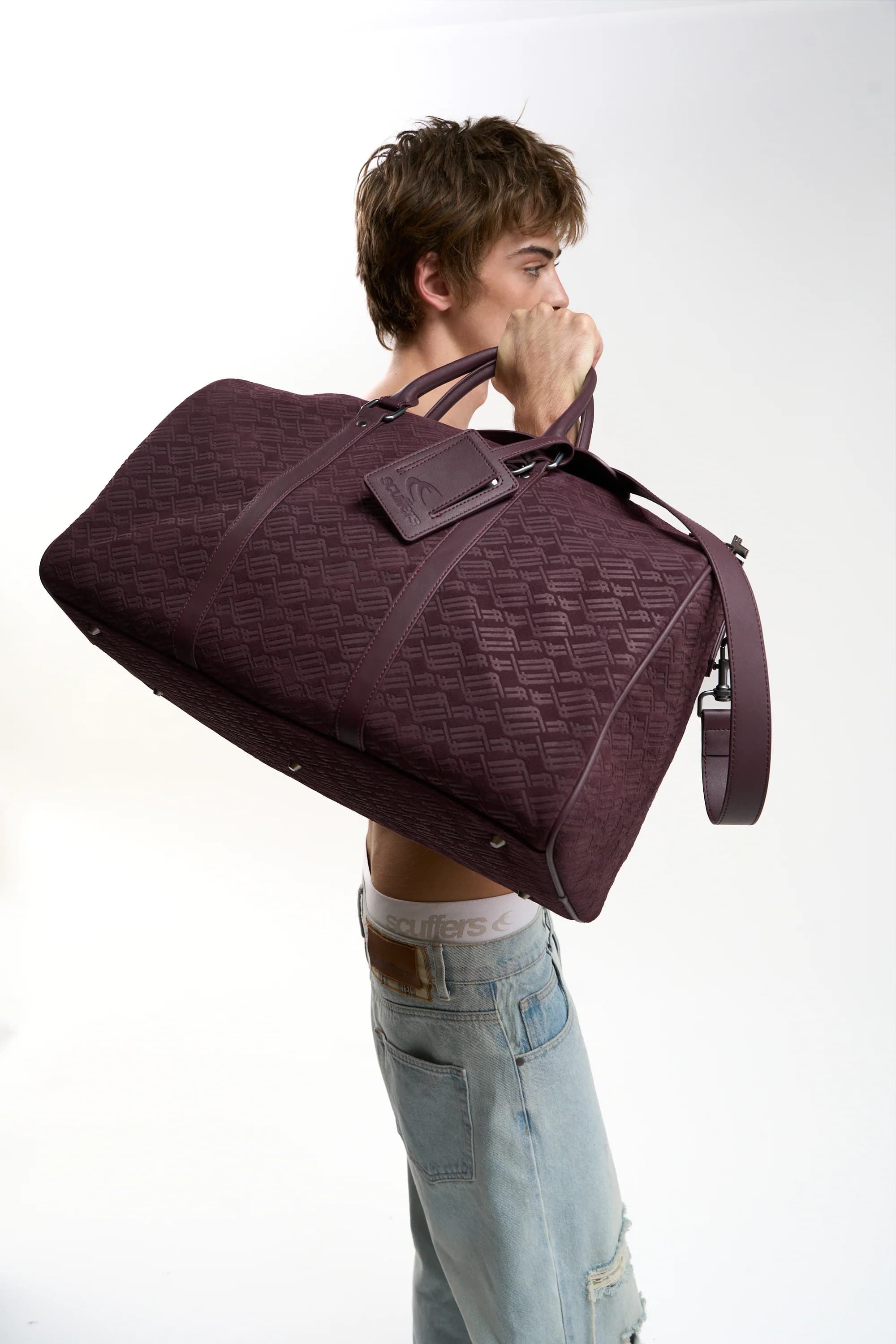 Monogram Burgundy Suede Duffle Bag 2