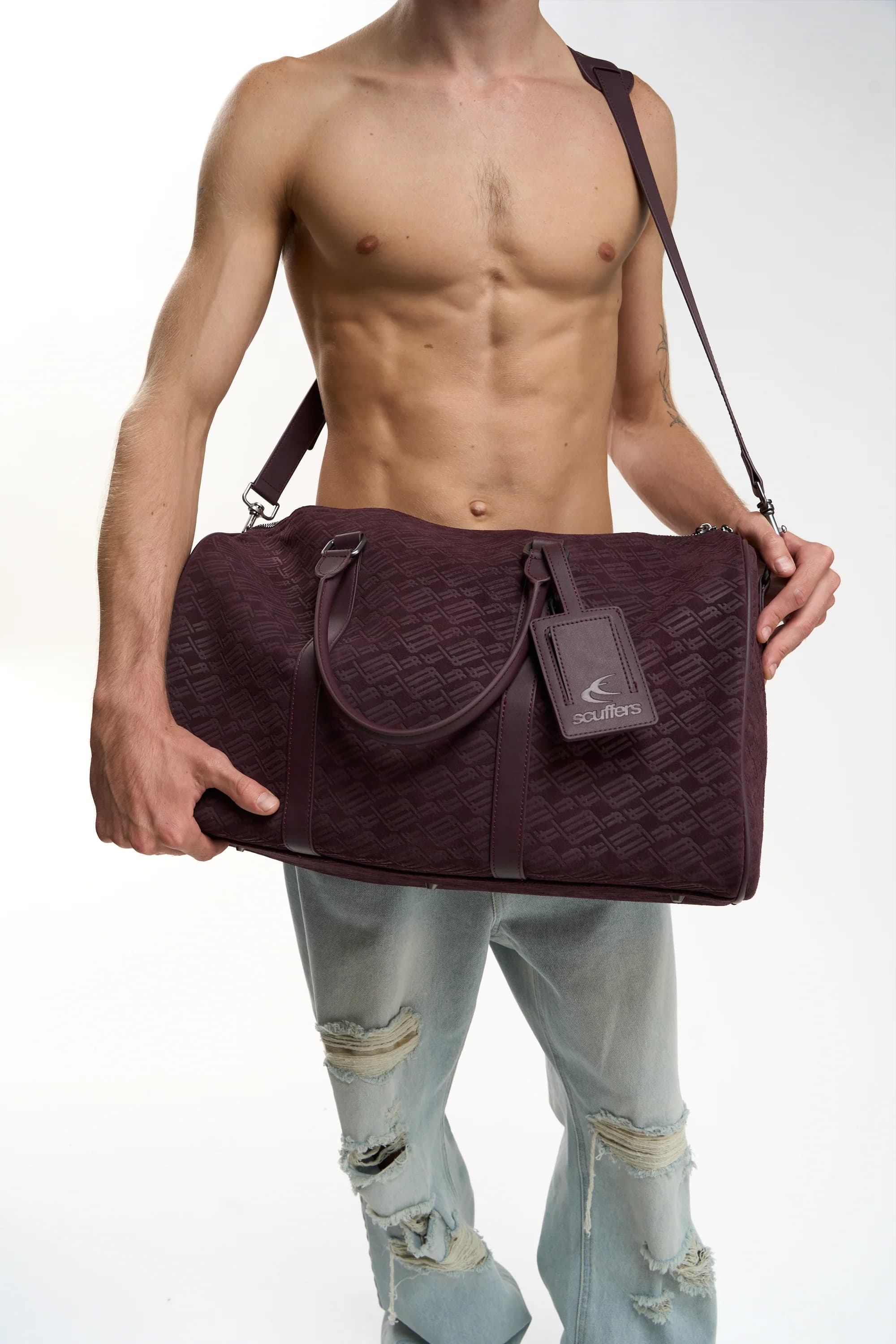 Monogram Burgundy Suede Duffle Bag 4