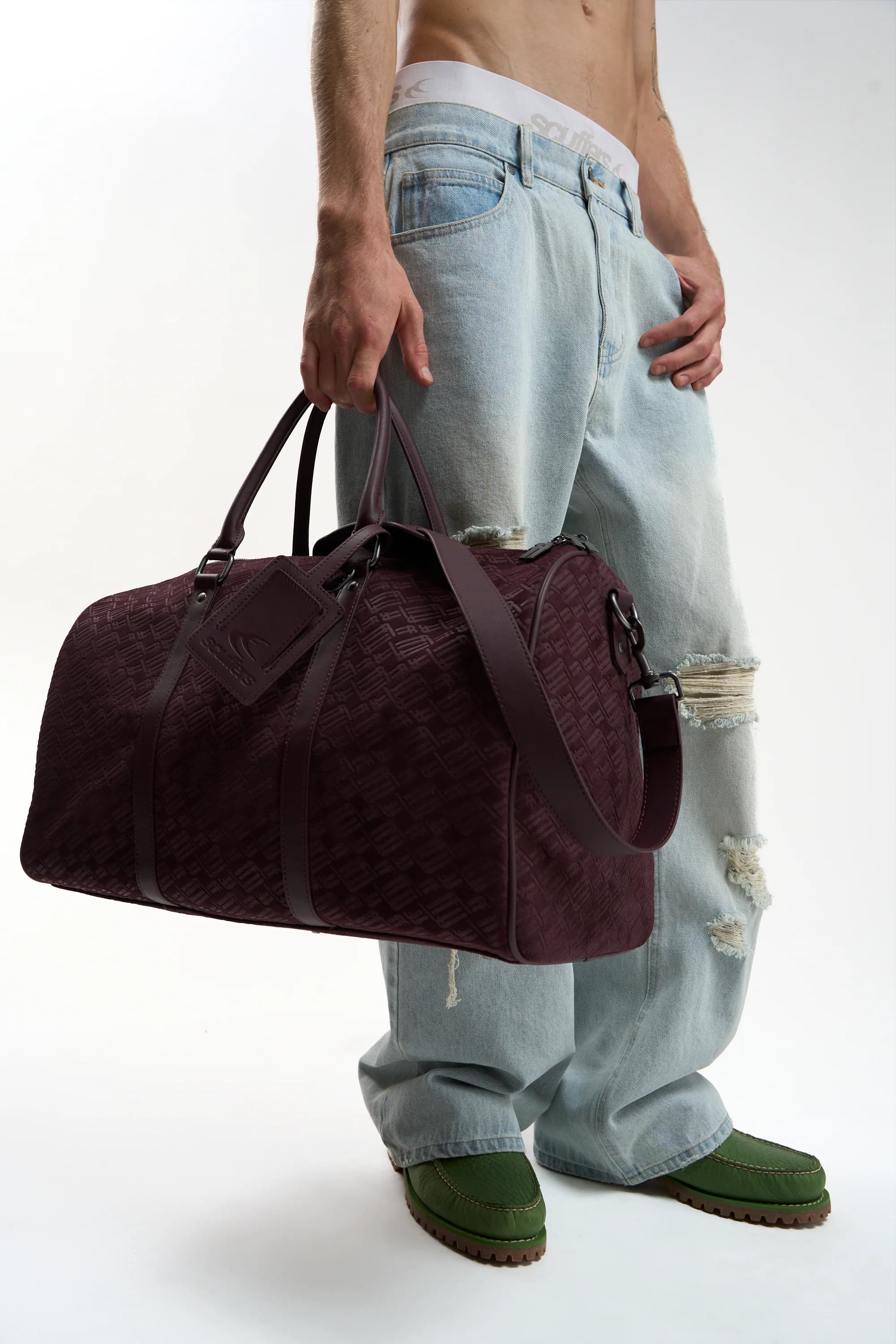 Monogram Burgundy Suede Duffle Bag 6