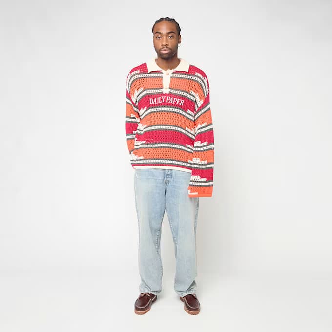 Kente Stripe Knit Polo by Daily Paper