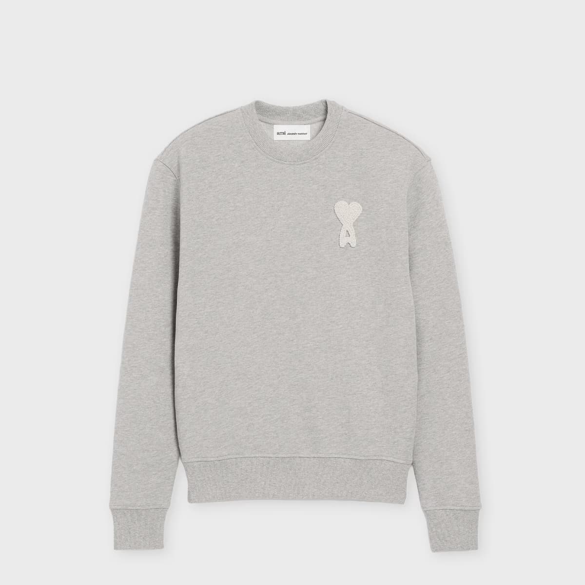 Crewneck Classic Fit ADC Knitted Patch gris cend chine/blanc Crewneck Classic Fit ADC Knitted Patch by AMI Paris