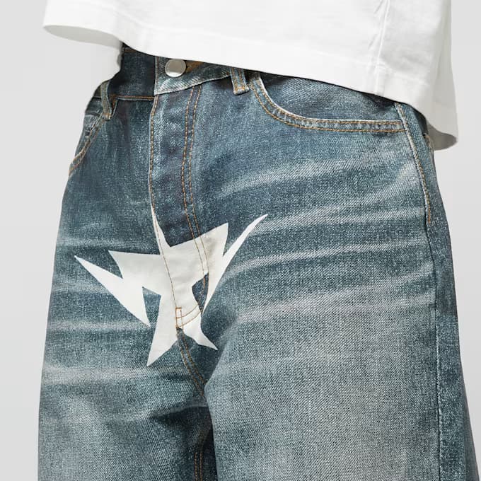 Fake Print Sta Loose Fit Denim Pants by A Bathing Ape